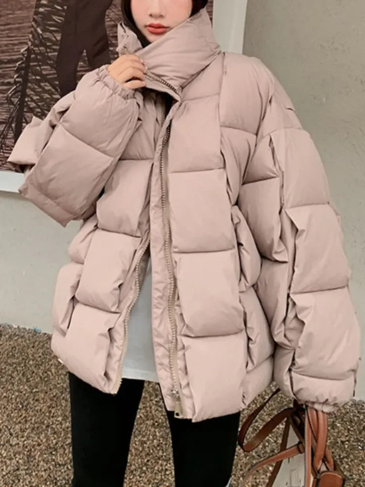 M&T Wear - Winter Jacket for Women Three-dimensional Plaid Woven Fashion Coat Solid High Street Warm and Thick 2023 Winter New Down Jacket