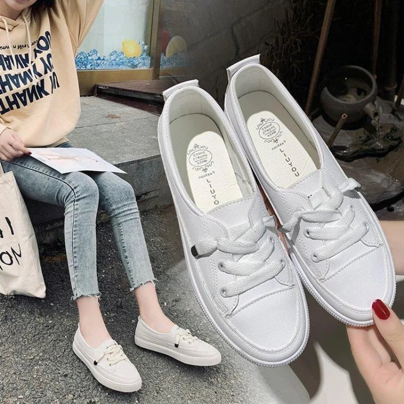 M&T Wear - Women's Shoes New PU Leather Comfortable Casual Sports Shoes Fashionable Versatile Flat White Shoes