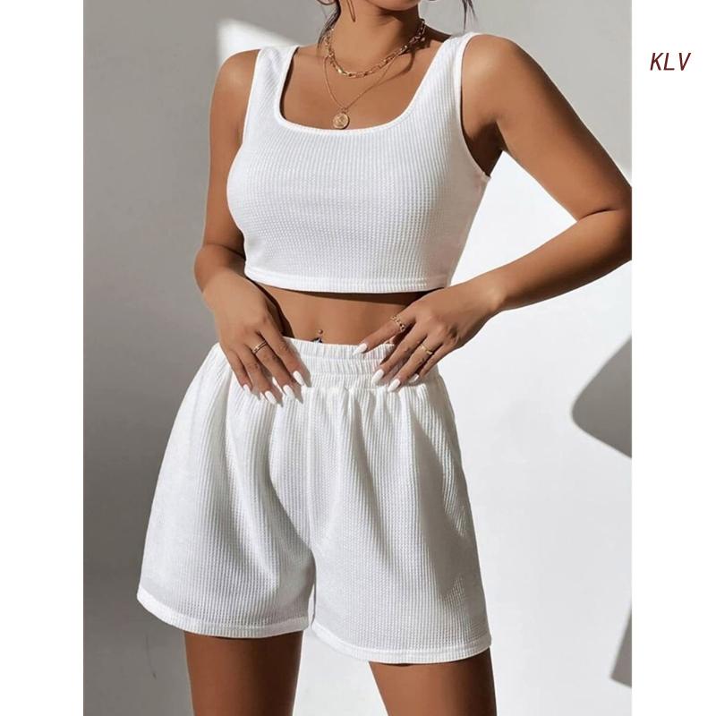 M&T Wear - Women Tracksuit Set 2 Piece Two Piece Outfits For Women Sexy Shorts Set Ribbed Top And Shorts Set Lounge Set