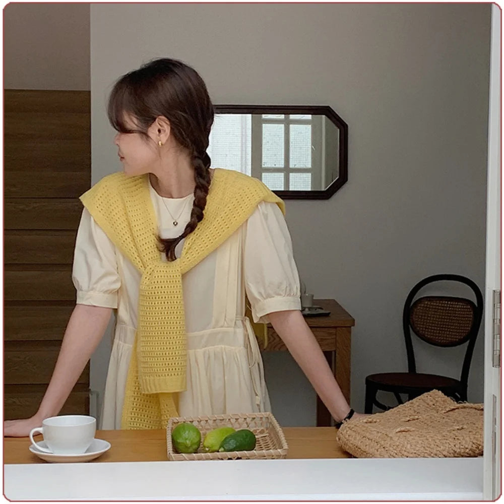 M&T Wear - Korean Knitted Shawl Winter Air Conditioning Fake Collar Neck Guard Knit Thin Knotted Cape Shoulder Warm Scarf For Women