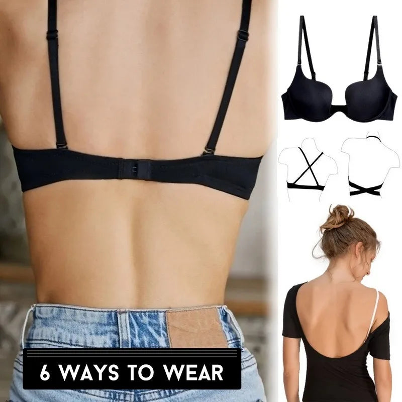 M&T Wear - Push Up Bra Backless Women Bras Low Cut Sexy Plunge Brassiere Open Back Wedding Underwear Invisible Seamless Deep U Lingerie