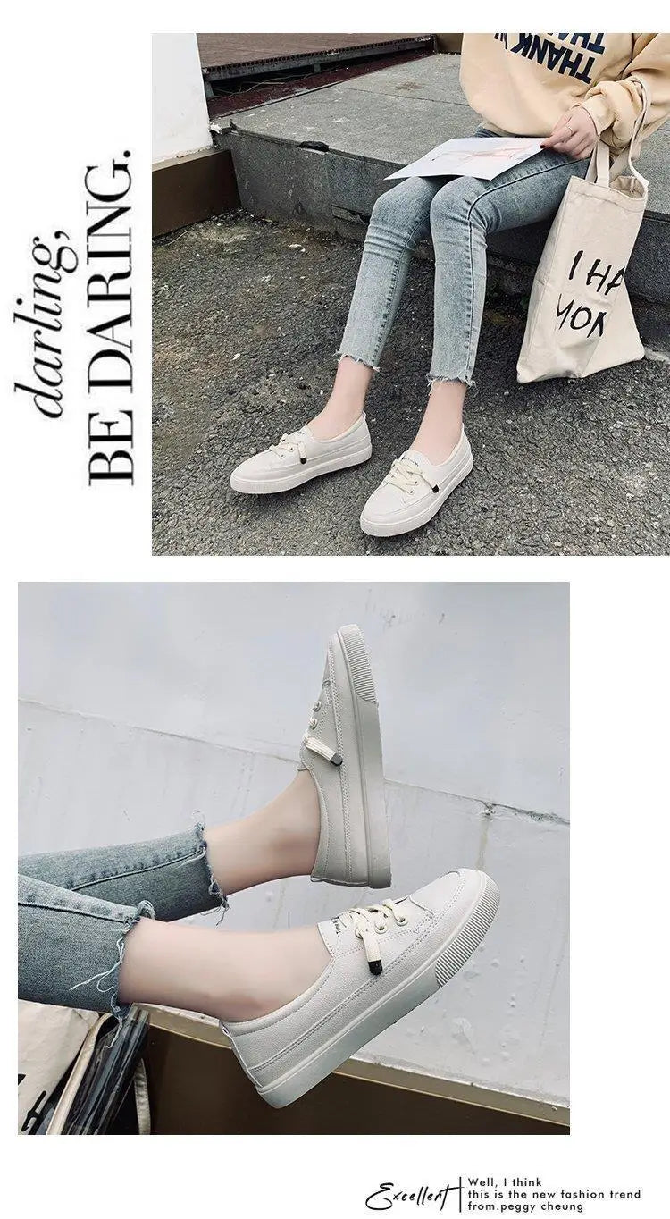 M&T Wear - Women's Shoes New PU Leather Comfortable Casual Sports Shoes Fashionable Versatile Flat White Shoes