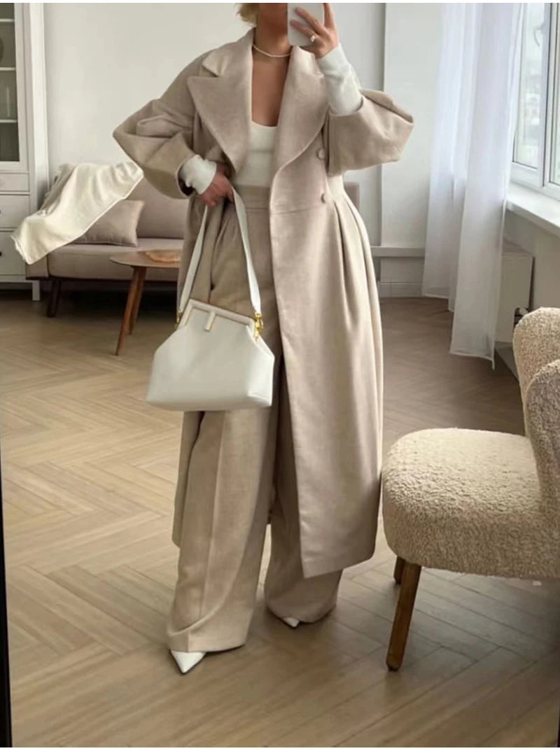 M&T Wear - Winter Coat For Women Fashion Solid Loose Lapel Double Breasted Trench Vintage Long Sleeve Jackets Warm Thick Woman New In Coats