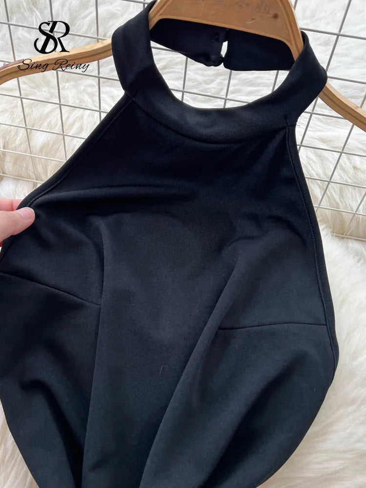 M&T Wear - American Sexy Halter Dress Female Sleeveless Backless Trendy Patchwork Irregular Long Dress