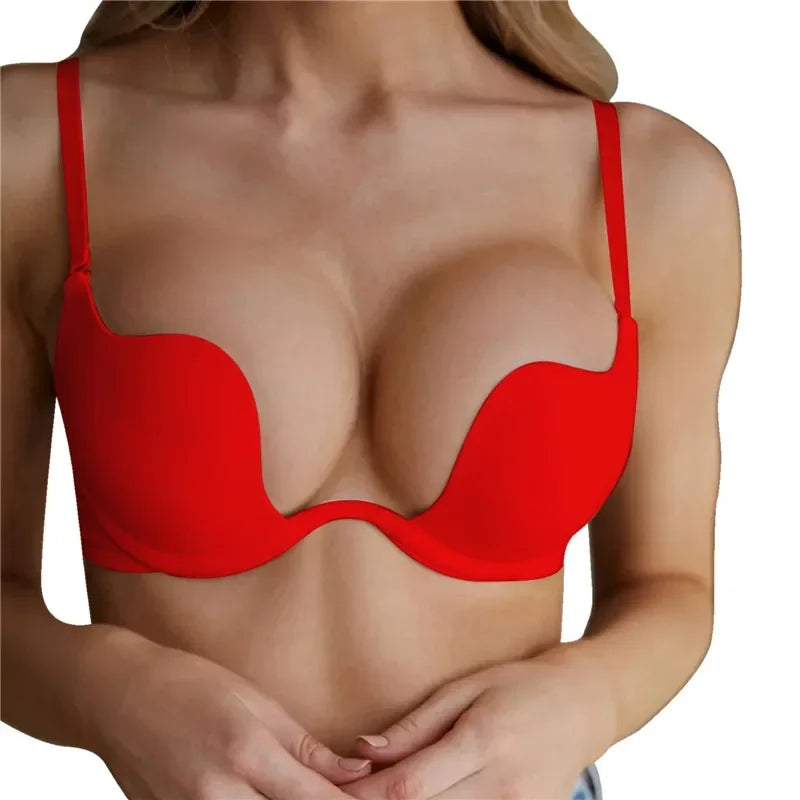 M&T Wear - Push Up Bra Backless Women Bras Low Cut Sexy Plunge Brassiere Open Back Wedding Underwear Invisible Seamless Deep U Lingerie