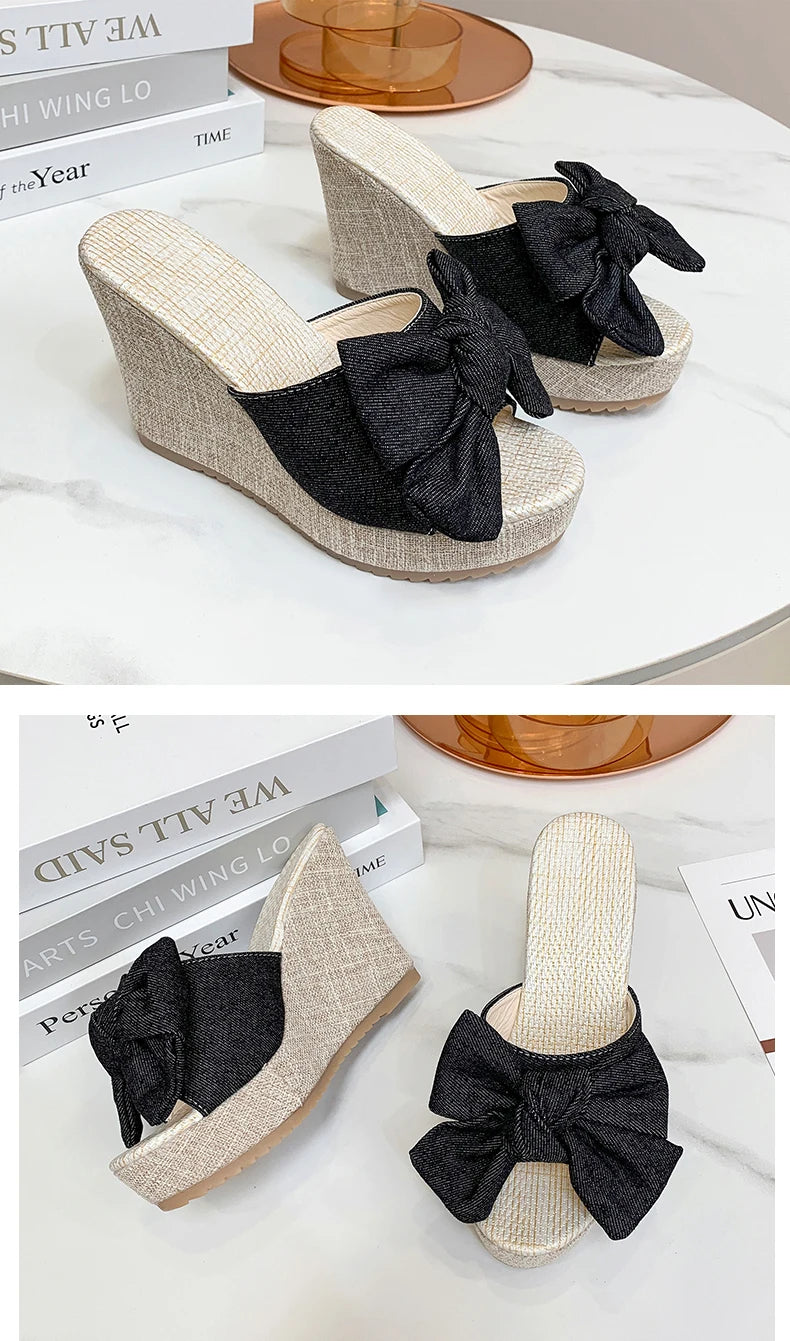 M&T Wear - Women Fashion Casual Party Club Shoes Bowknot Design Platform Wedge Slippers Sandals Women Summer Fashion Flip Flops