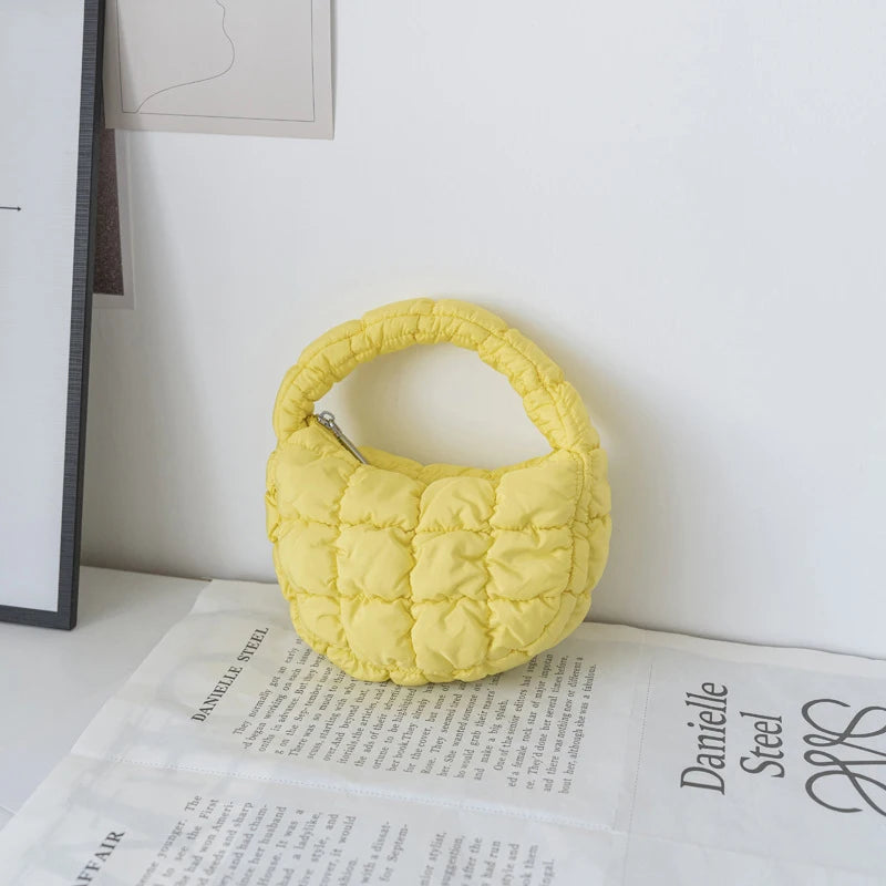 M&T Wear - Fashion Mini Puffer Tote Bag Quilted Circle Phone Purse in Elegant Purple