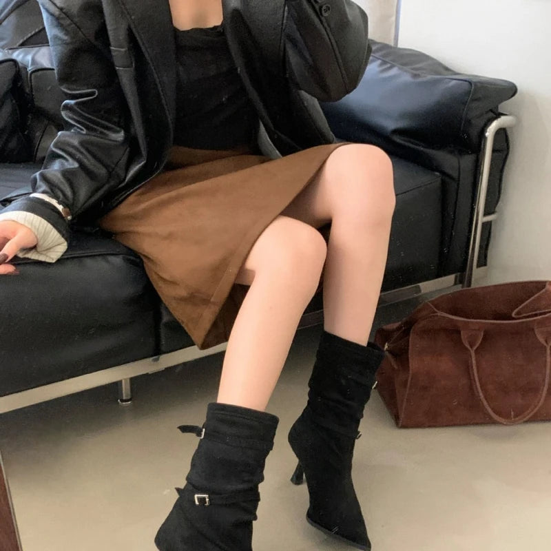 M&T Wear - Sexy Pointed Toe Women Boots Autumn High Heels Shoes Luxury Chelsea Boots Party Stiletto Pumps New Plus Size 40 Mujer Botas