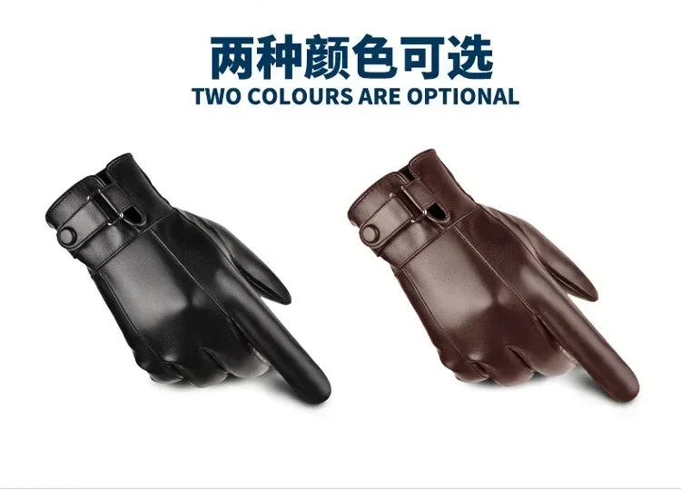 M&T Wear - Winter Gloves For Men Genuine Leather Gloves Outdoor Cycling Black Real Sheepskin Keep Warm Driving Motorcycle Gloves