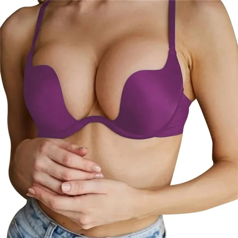 M&T Wear - Push Up Bra Backless Women Bras Low Cut Sexy Plunge Brassiere Open Back Wedding Underwear Invisible Seamless Deep U Lingerie