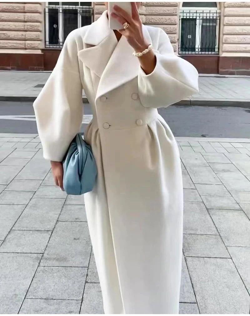 M&T Wear - Winter Coat For Women Fashion Solid Loose Lapel Double Breasted Trench Vintage Long Sleeve Jackets Warm Thick Woman New In Coats
