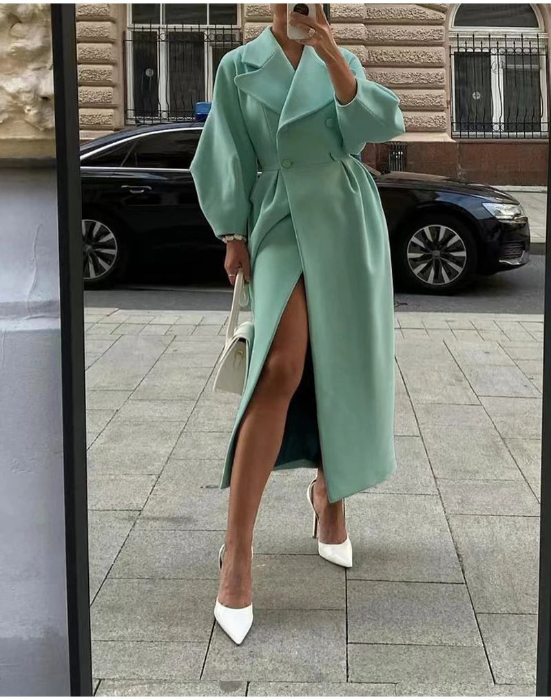 M&T Wear - Winter Coat For Women Fashion Solid Loose Lapel Double Breasted Trench Vintage Long Sleeve Jackets Warm Thick Woman New In Coats