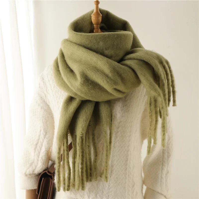 M&T Wear - Winter Scarf for Women Cashmere Warm Solid Pashmina Blanket Wraps Female Thick Soft Bufanda Big Tassel Shawl Long Poncho Echarpe