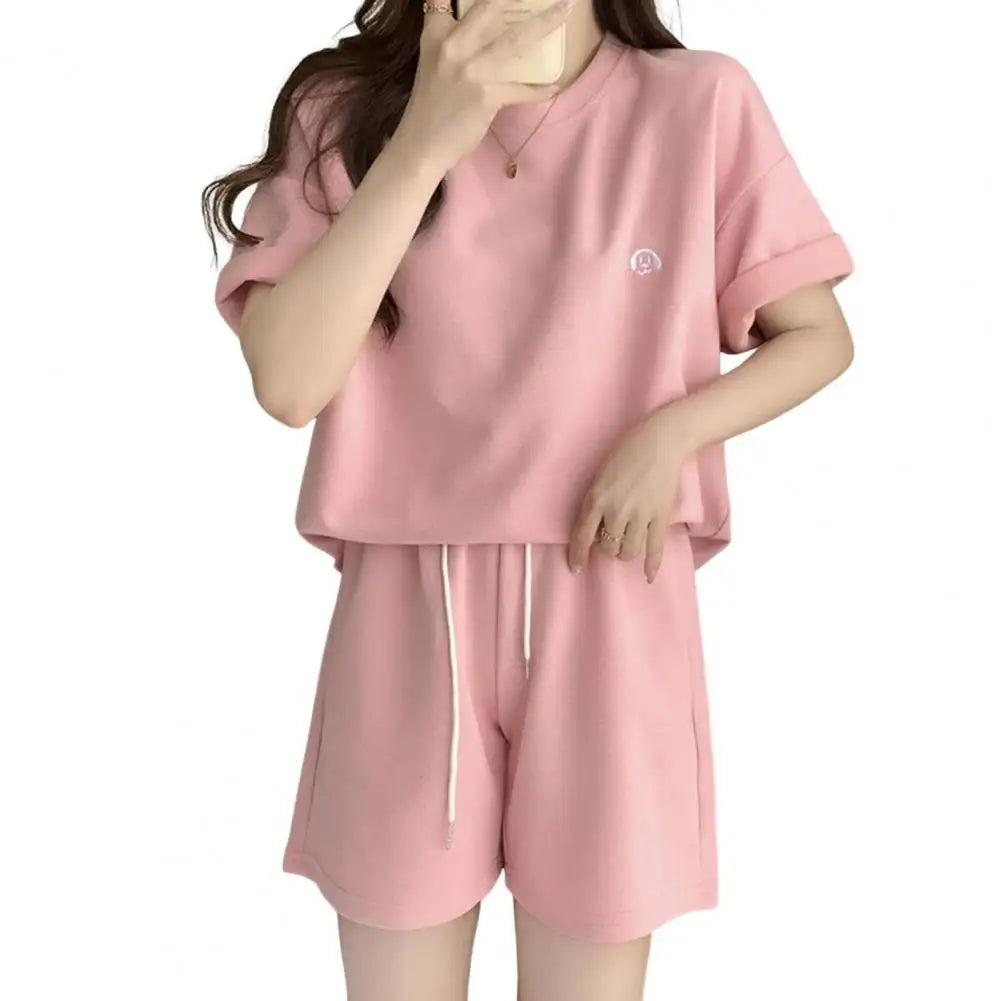 M&T Wear - Women Tracksuit Women's Summer Tracksuit Set O Neck Short Sleeve T-shirt Drawstring Elastic Waist Shorts Sporty for Ladies