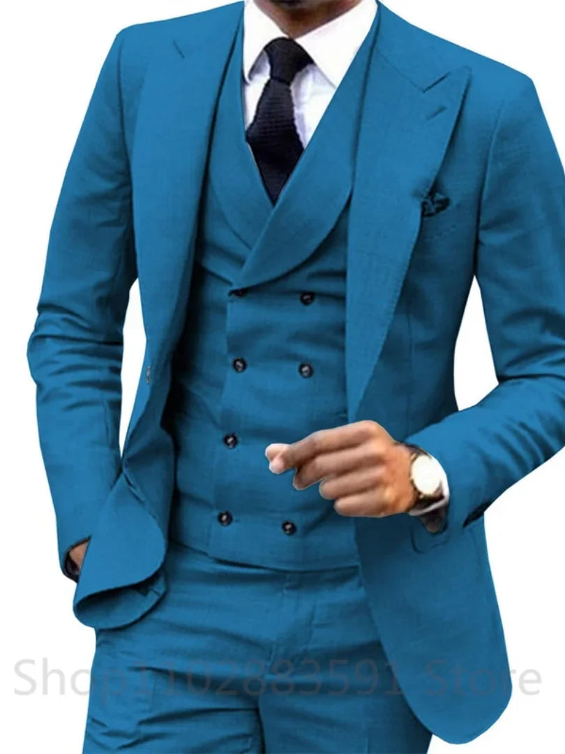 M&T Wear - 3-Piece Men's Wedding & Business Suit – British Style Slim Fit Tuxedo