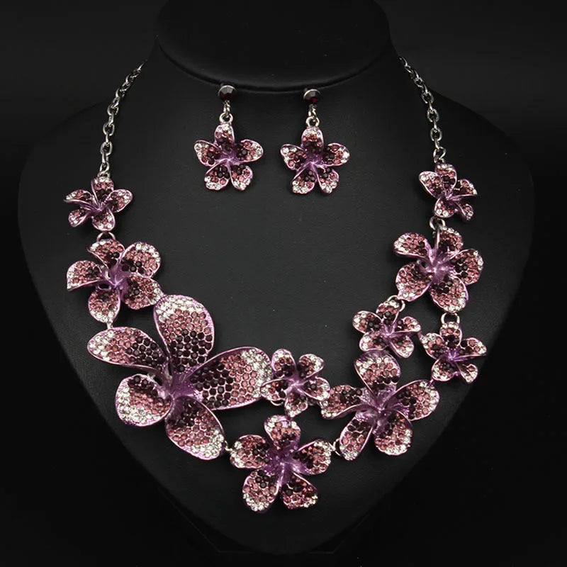 M&T Wear - Luxury Crystal Flower Necklace & Earrings Set for Women