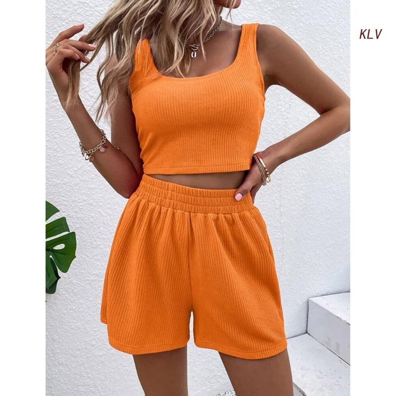 M&T Wear - Women Tracksuit Set 2 Piece Two Piece Outfits For Women Sexy Shorts Set Ribbed Top And Shorts Set Lounge Set