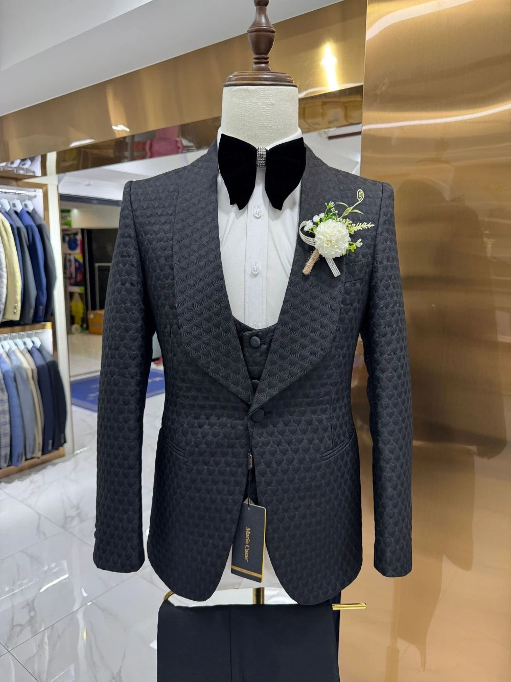 M&T Wear Men’s 3-Piece Jacquard Suit – High-End Wedding & Party Attire