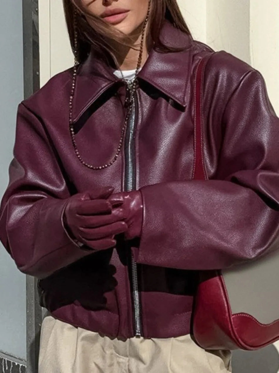 M&T Wear - Locomotive Leather Jacket 2025 Europe America Autumn Winter New Loose Coat Fashion Cross-border Leather Jacket New Women's Coat