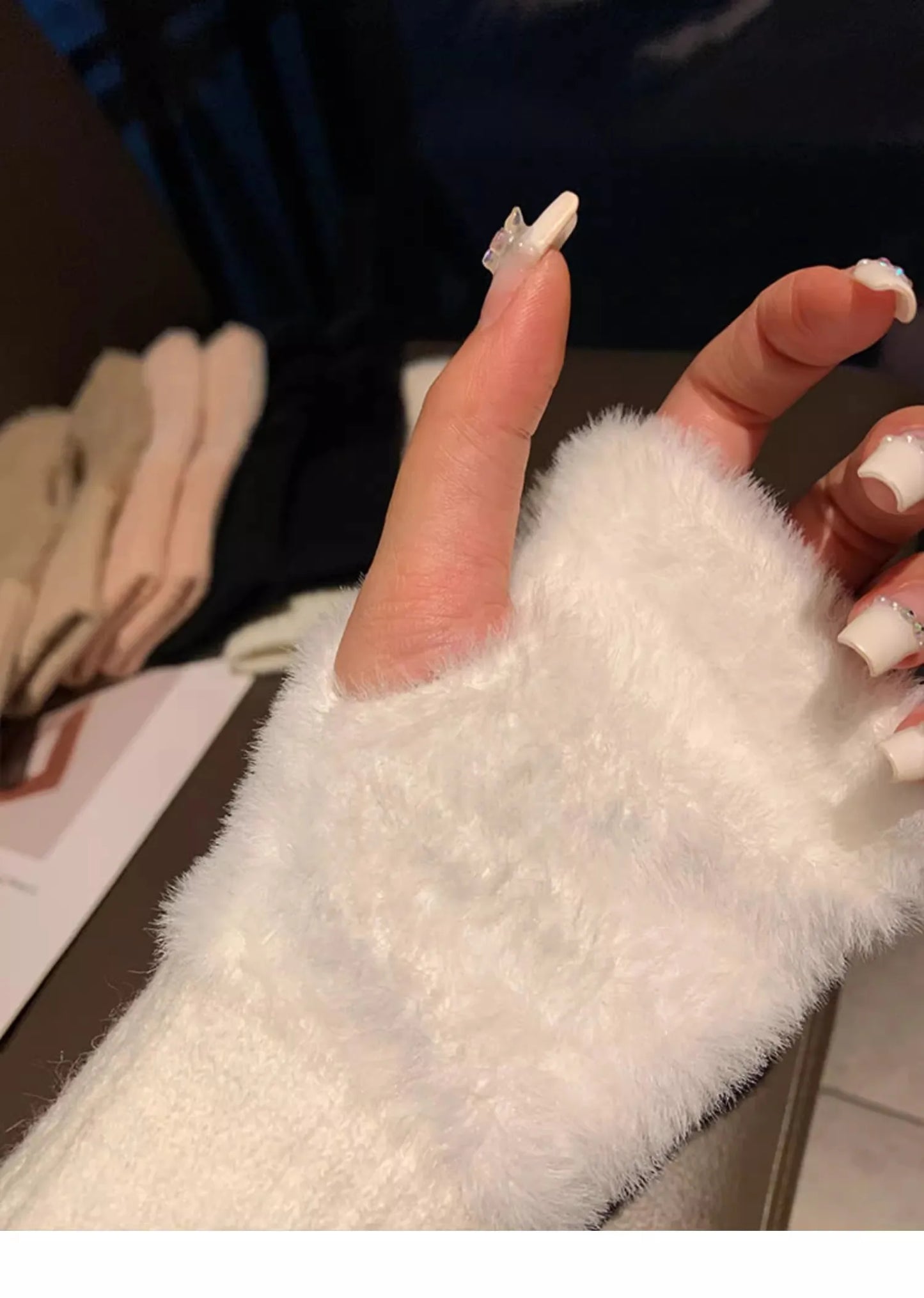 M&T Wear - Soft Winter Half Finger Gloves Women Warm Luxury Solid White Plush Knitted Fingerless Gloves Wrist Mittens Writting