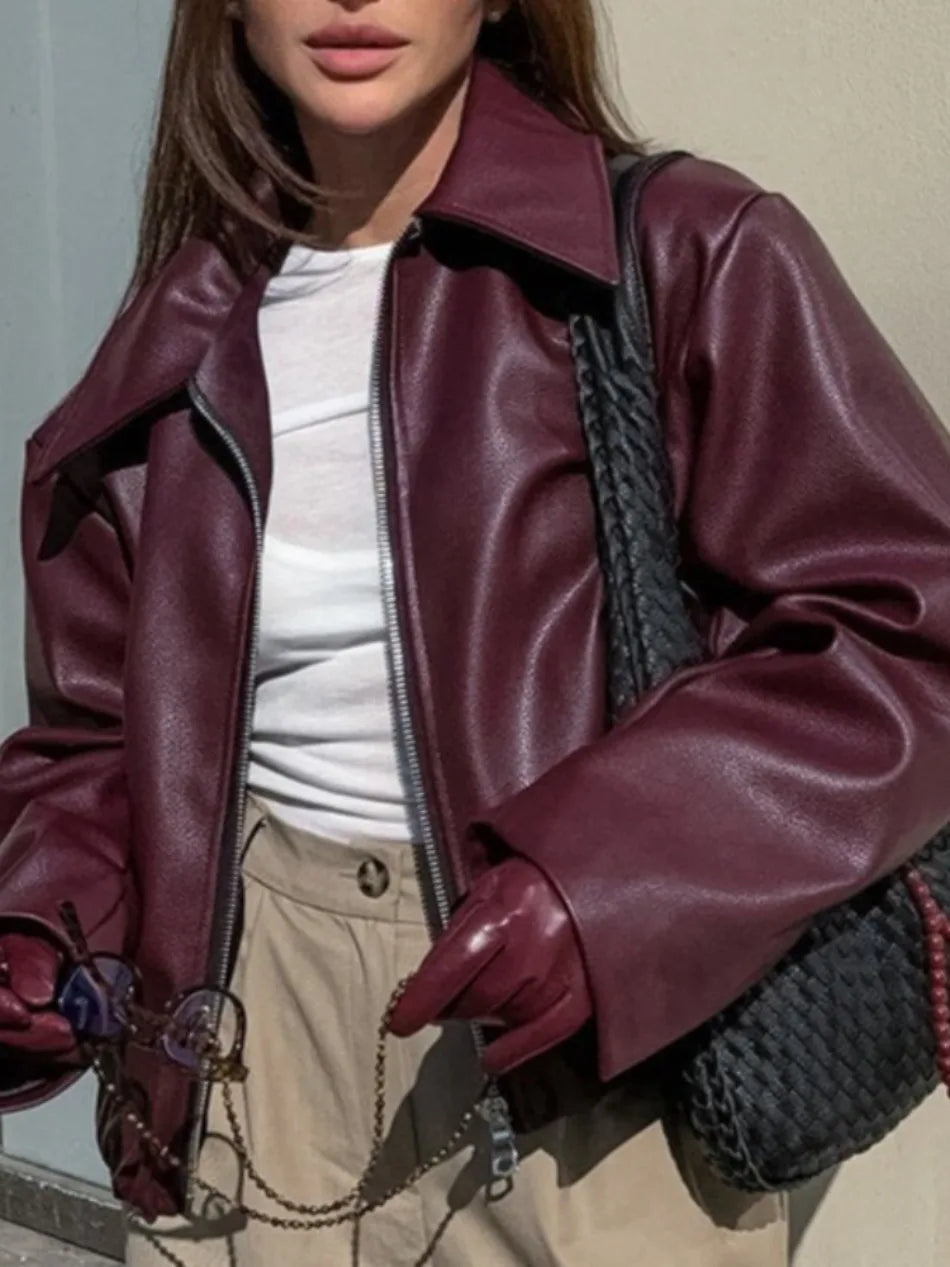 M&T Wear - Locomotive Leather Jacket 2025 Europe America Autumn Winter New Loose Coat Fashion Cross-border Leather Jacket New Women's Coat