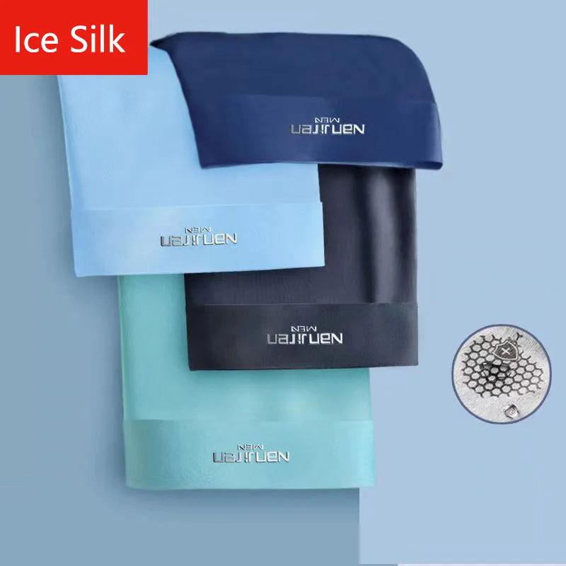 M&T Wear - 4pcs Boxer Shorts Men's Ice Silk Underwear Male Underpants Breathable Sexy Thin Panties U Convex Lingerie Wholesale Lots L-6XL