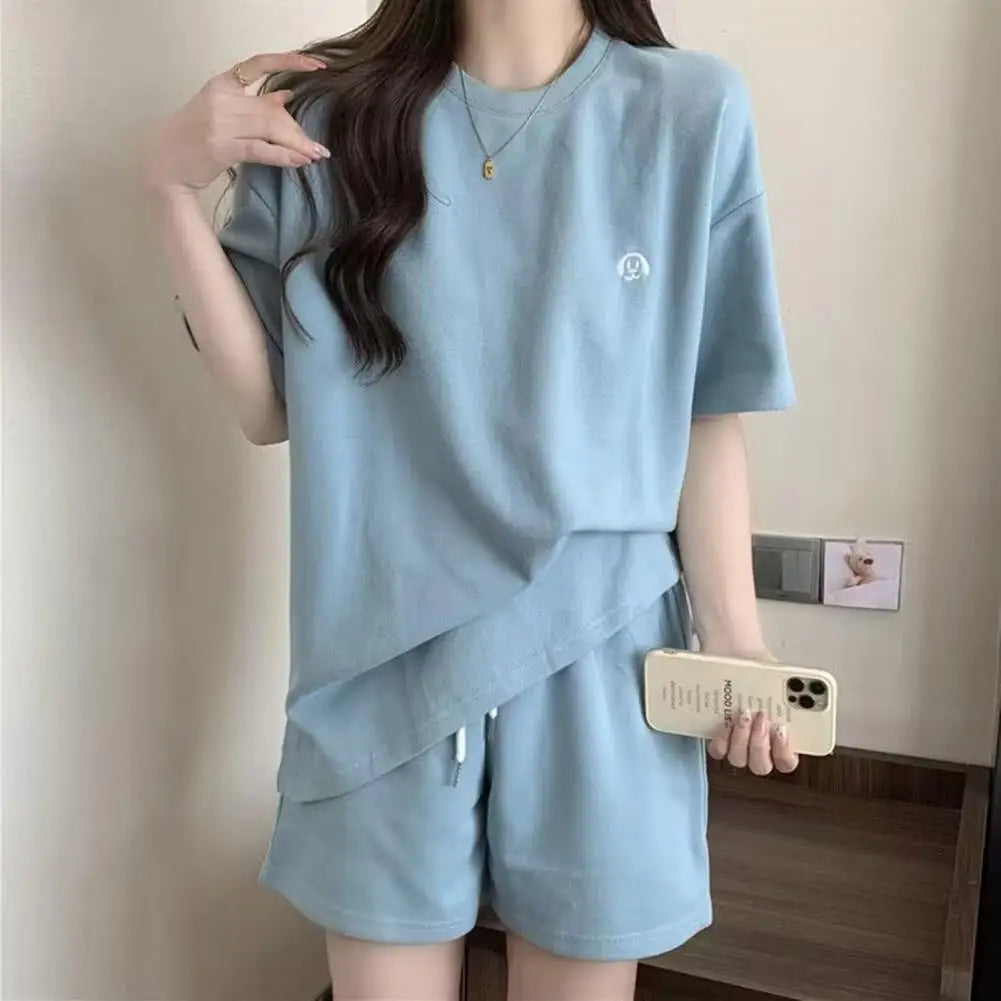 M&T Wear - Women Tracksuit Women's Summer Tracksuit Set O Neck Short Sleeve T-shirt Drawstring Elastic Waist Shorts Sporty for Ladies