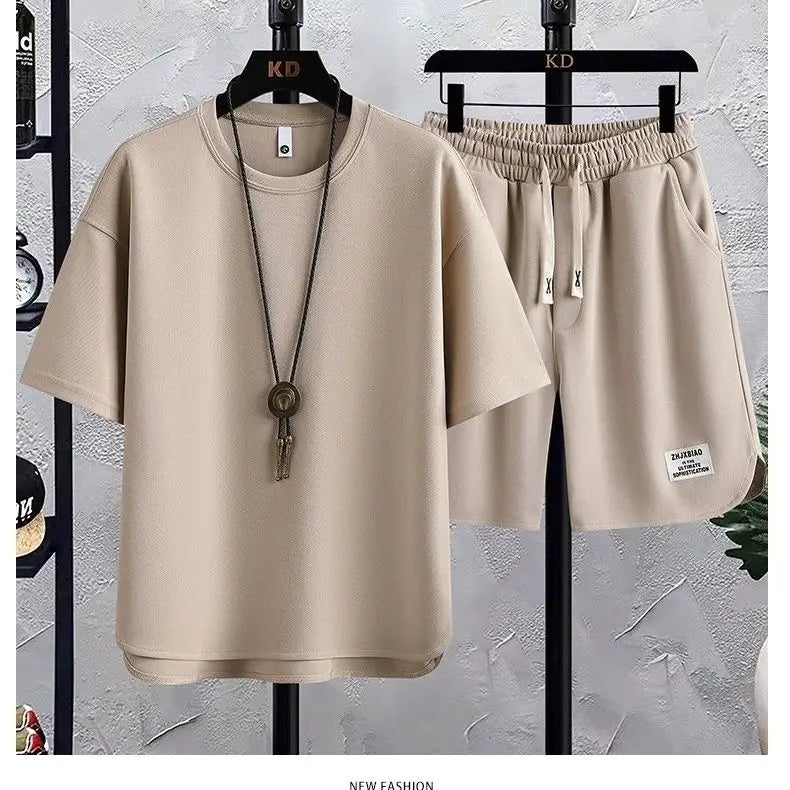 M&T Wear - Men's New Summer Suit 2025 Korean Casual T-shirt + Shorts Suit Men's Tracksuit Solid Color Tracksuit Loose Suit Two-piece Set