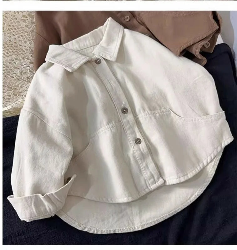 M&T Wear - Korean Children's Clothes 2025 Cotton Solid Color Long Sleeve Shirt for Boy 2-6Y Kids Blouse for Girls Loose Fit Casual Shirt
