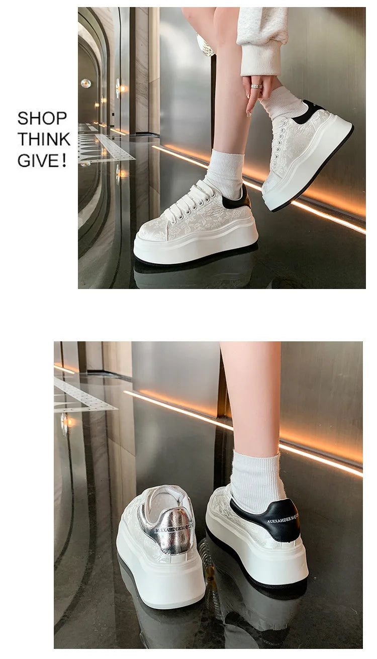 M&T Wear - Women Shoe Spring Autumn Casual Flats Female Thick Sole Breathable White Vulcanized Shoes