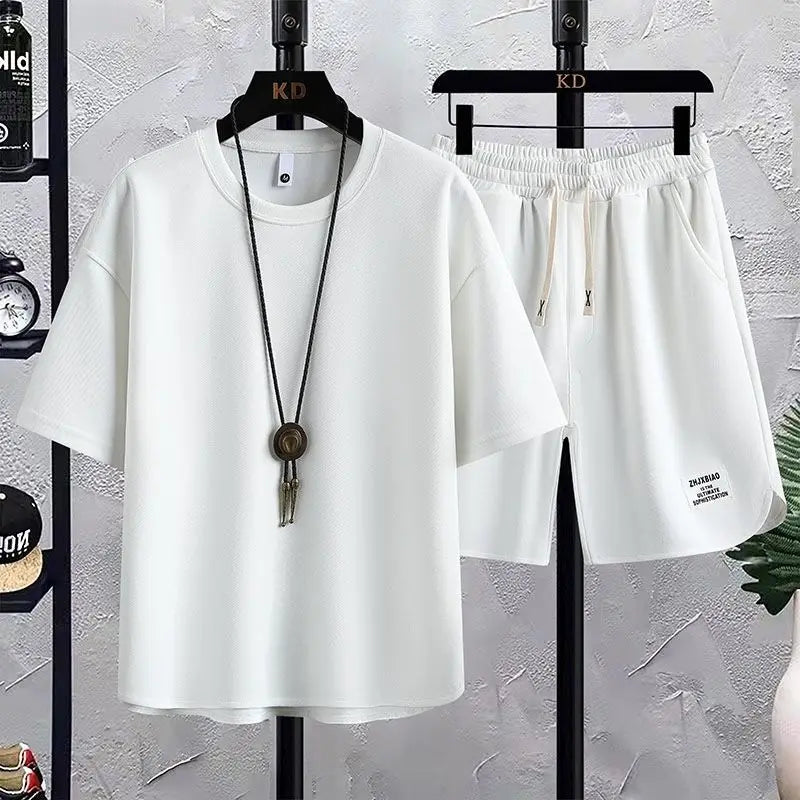 M&T Wear - Men's New Summer Suit 2025 Korean Casual T-shirt + Shorts Suit Men's Tracksuit Solid Color Tracksuit Loose Suit Two-piece Set
