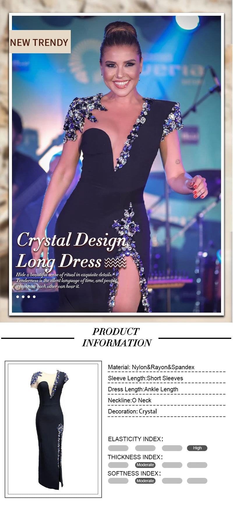 M&T Wear - VC Colorful Diamonds Bandage Long Dress Crystal Side Mesh
