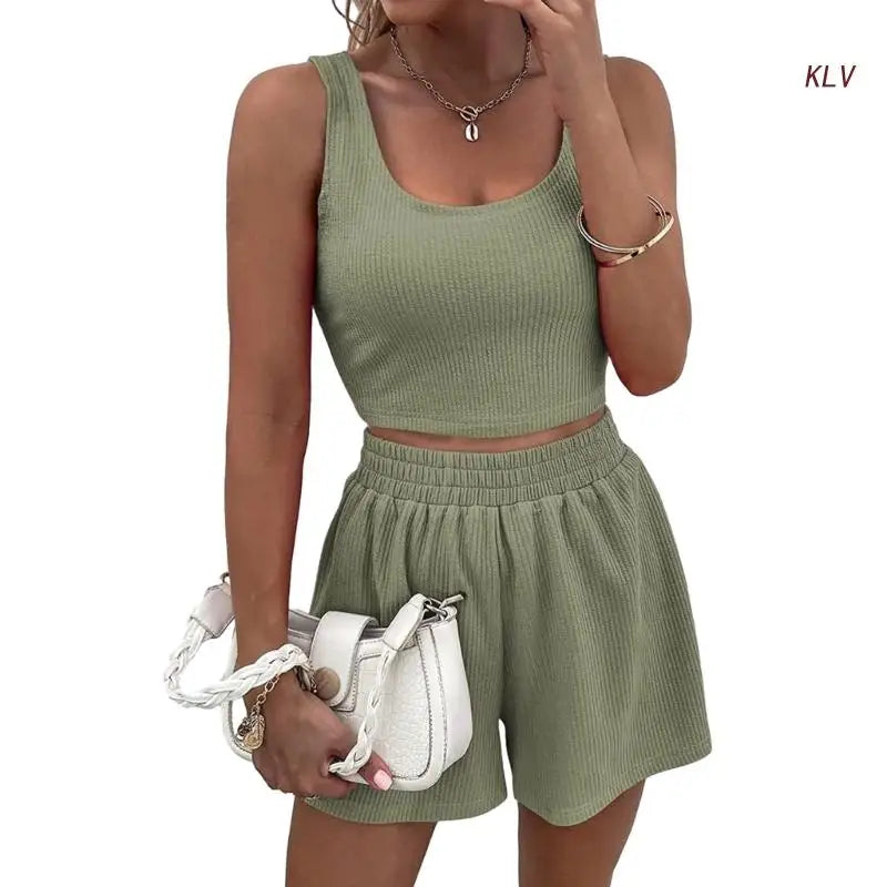 M&T Wear - Women Tracksuit Set 2 Piece Two Piece Outfits For Women Sexy Shorts Set Ribbed Top And Shorts Set Lounge Set