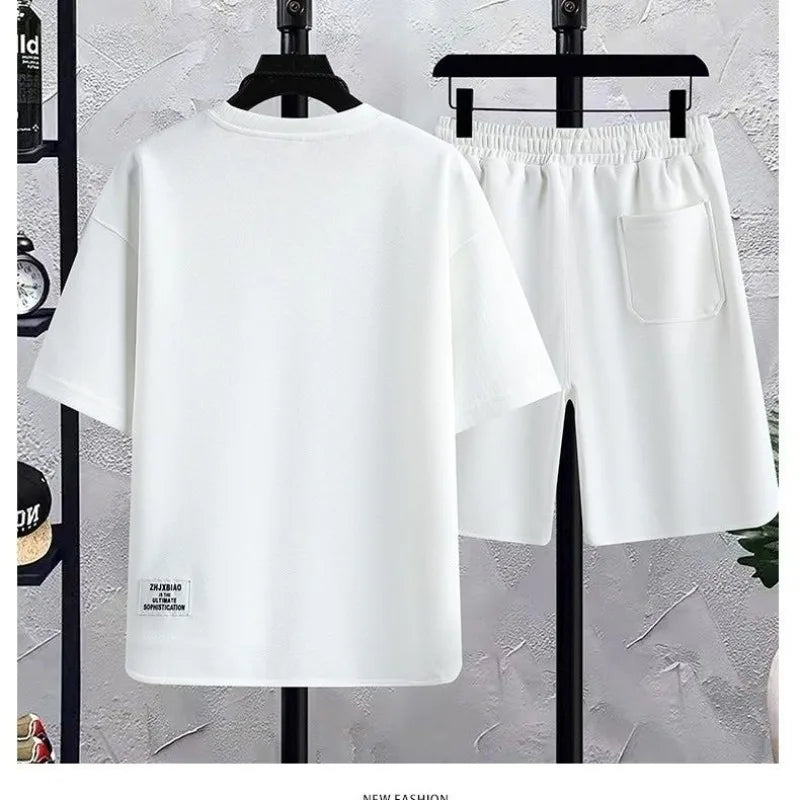 M&T Wear - Men's New Summer Suit 2025 Korean Casual T-shirt + Shorts Suit Men's Tracksuit Solid Color Tracksuit Loose Suit Two-piece Set