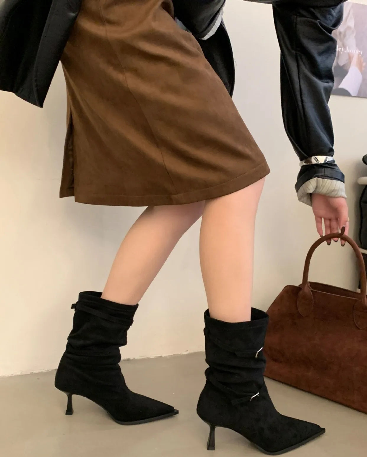 M&T Wear - Sexy Pointed Toe Women Boots Autumn High Heels Shoes Luxury Chelsea Boots Party Stiletto Pumps New Plus Size 40 Mujer Botas