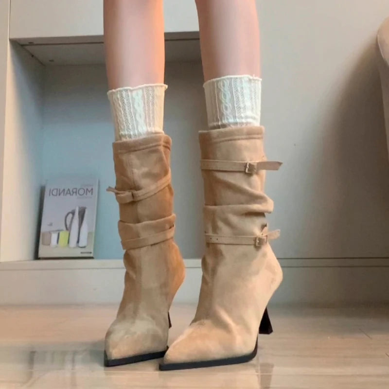 M&T Wear - Sexy Pointed Toe Women Boots Autumn High Heels Shoes Luxury Chelsea Boots Party Stiletto Pumps New Plus Size 40 Mujer Botas