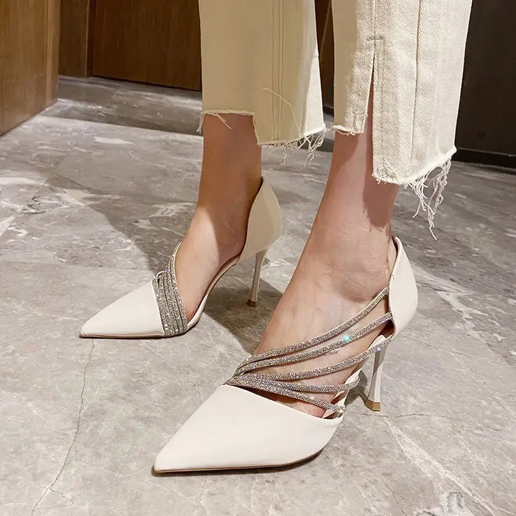 M&T Wear - Women Evening Party High Heels New Pumps Elegant Ladies Pointed To Black Strappy Stripper Shoes for Women