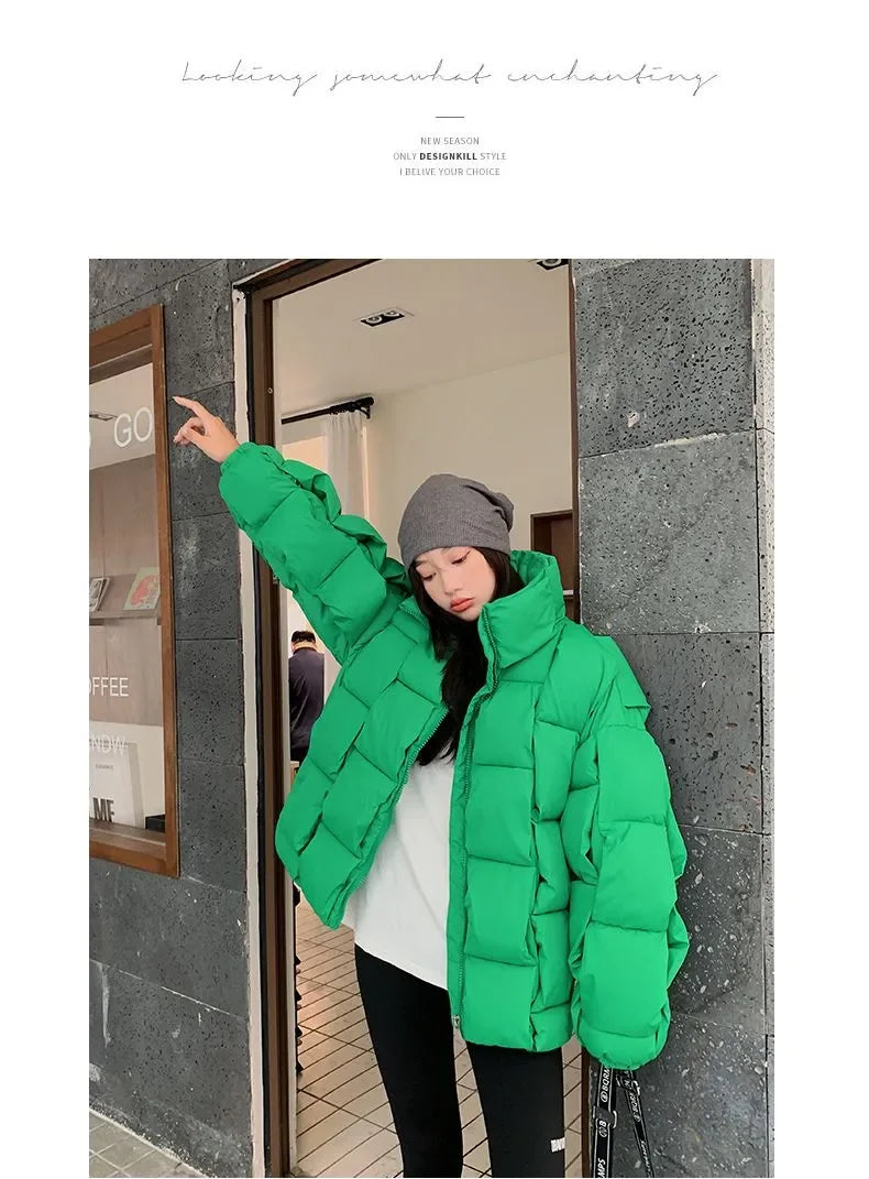M&T Wear - Winter Jacket for Women Three-dimensional Plaid Woven Fashion Coat Solid High Street Warm and Thick 2023 Winter New Down Jacket