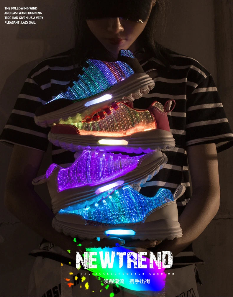 M&T Wear - Women LED Shoes Light Up Sneakers USB Recharging Fiber OPTIC Cloth Elastic Sole Glowing Luminous Flashing Luxury Party Shoes