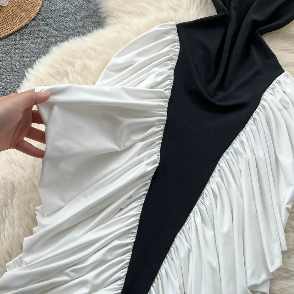 M&T Wear - American Sexy Halter Dress Female Sleeveless Backless Trendy Patchwork Irregular Long Dress