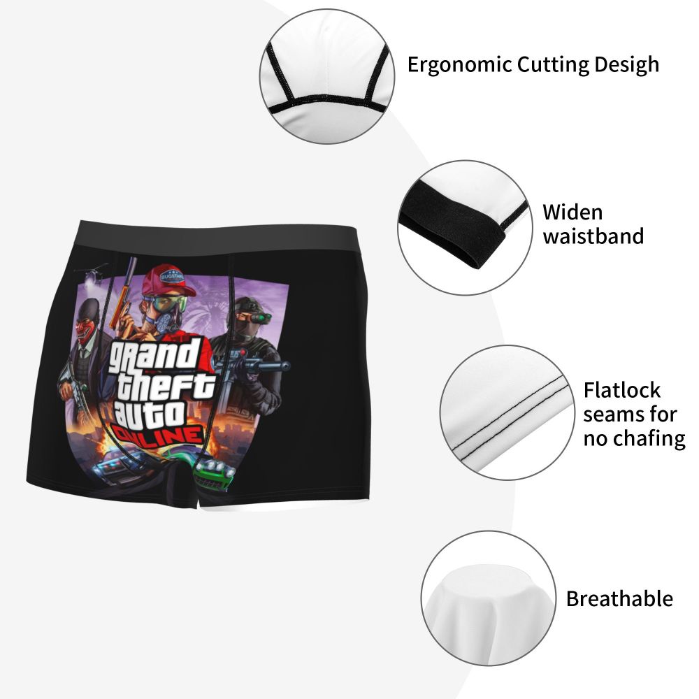 M&T Wear - Custom Grand Theft Auto Adventure Game Underwear Men Breathable GTA Boxer Briefs Shorts Panties Soft Underpants For Homme