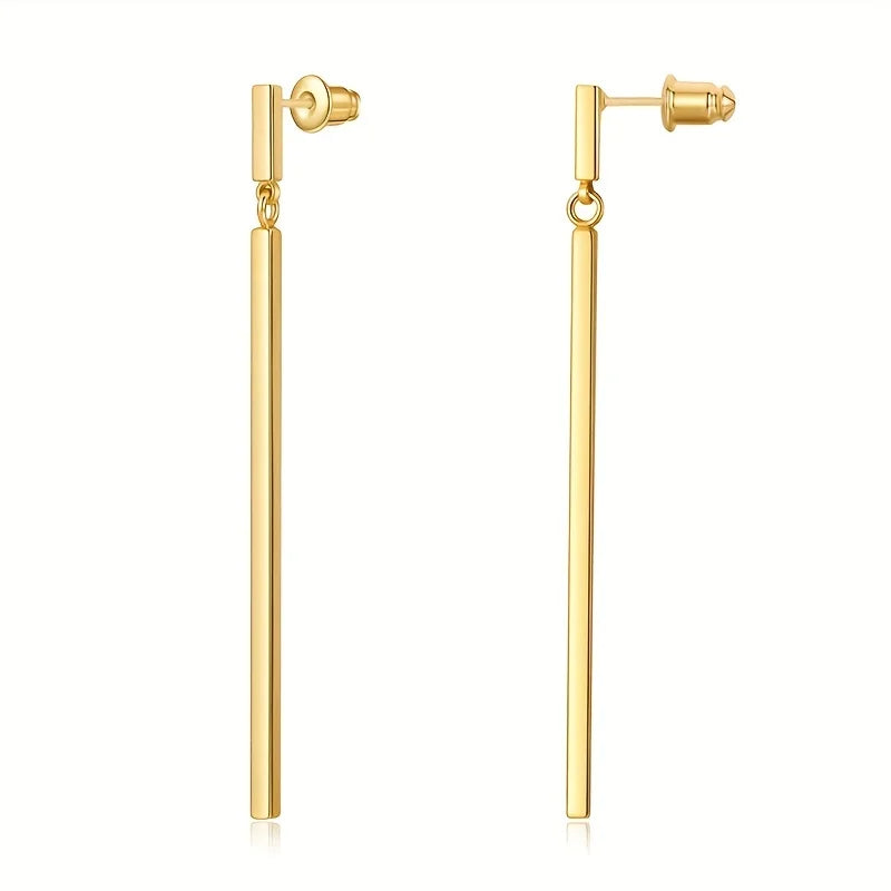 M&T Wear - Minimalist Long Drop Earrings for Women | Retro Straight Bar Design, Elegant Personalized Style