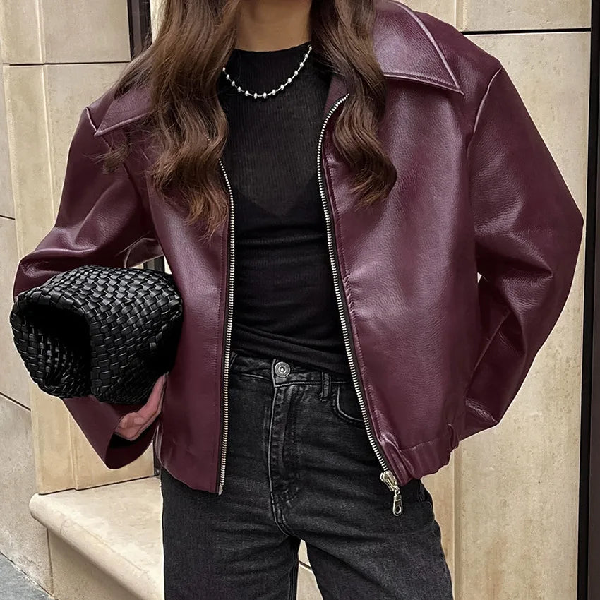 M&T Wear - Locomotive Leather Jacket 2025 Europe America Autumn Winter New Loose Coat Fashion Cross-border Leather Jacket New Women's Coat