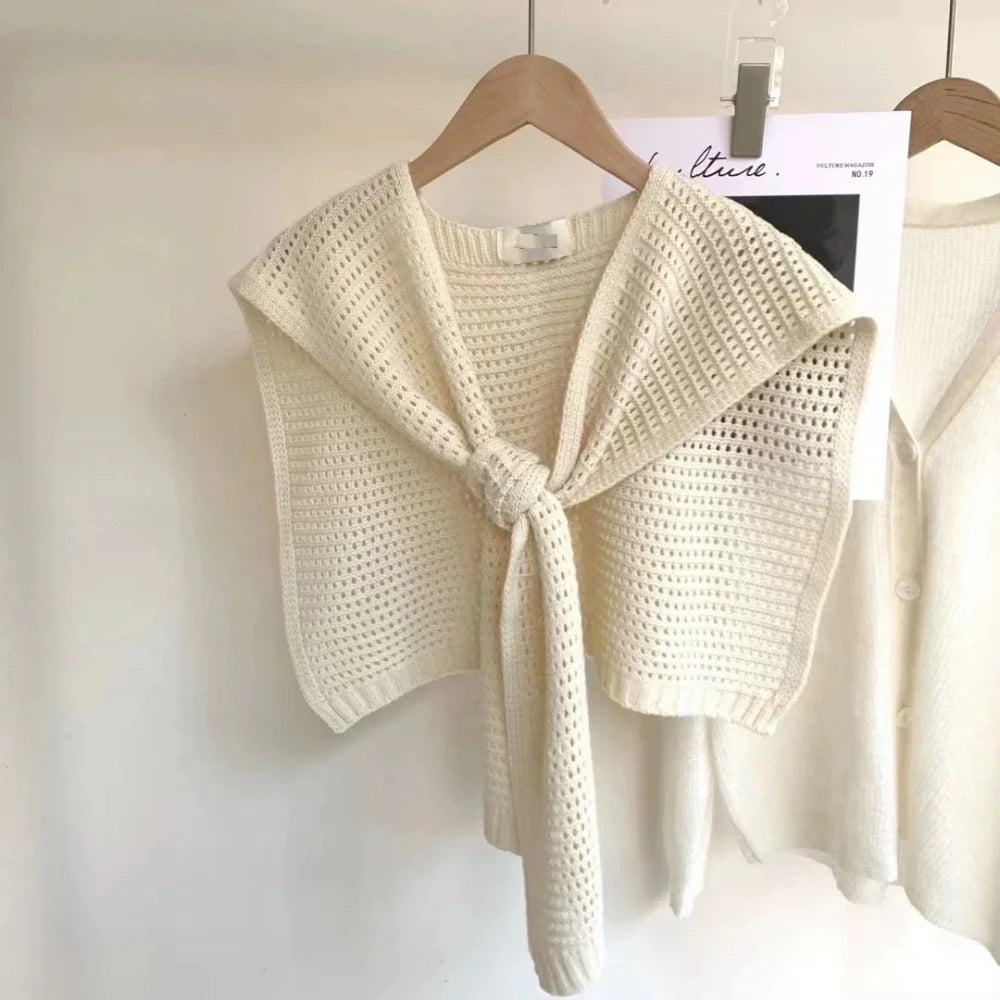 M&T Wear - Korean Knitted Shawl Winter Air Conditioning Fake Collar Neck Guard Knit Thin Knotted Cape Shoulder Warm Scarf For Women