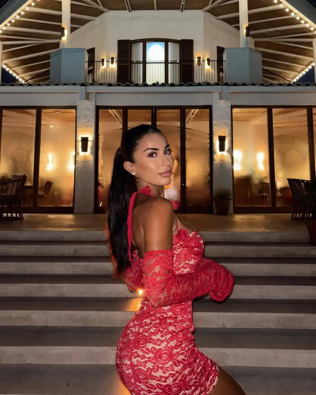 M&T Wear - Fancy Lace Summer Dresses 2025 Flare Sleeve Short Elegant Party Dresses Red Halter FloralLove Luxury Prom Dress