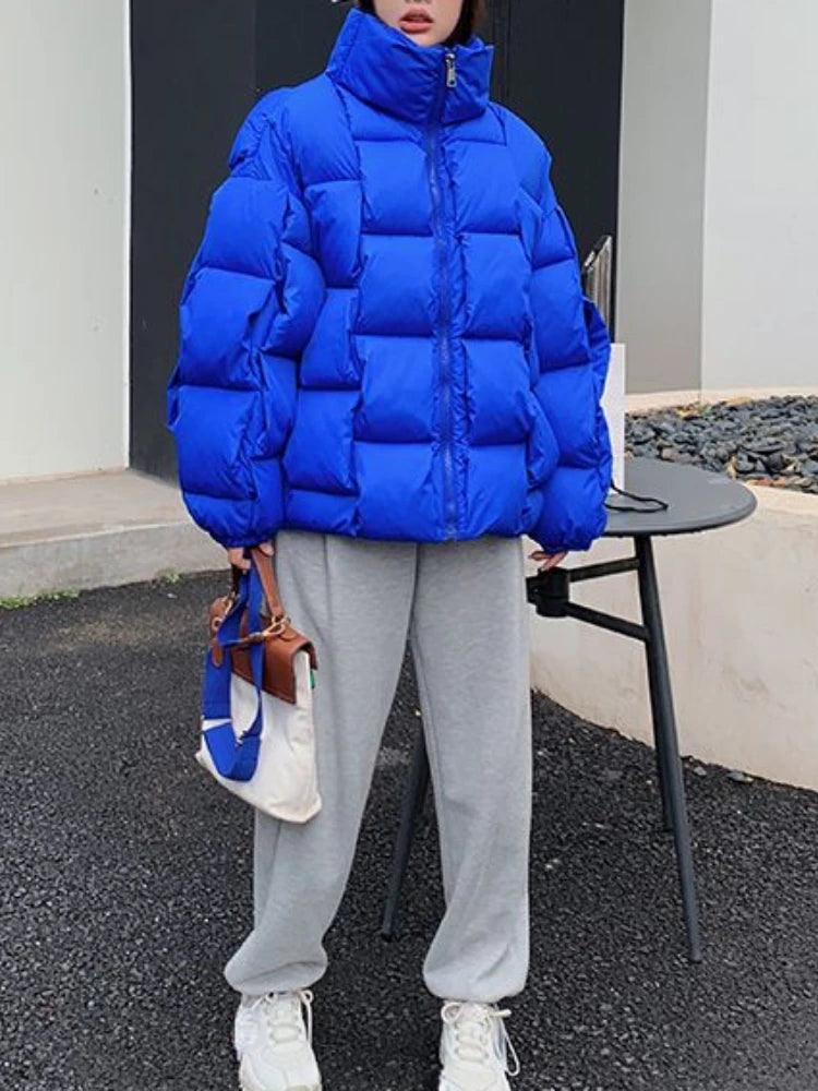 M&T Wear - Winter Jacket for Women Three-dimensional Plaid Woven Fashion Coat Solid High Street Warm and Thick 2023 Winter New Down Jacket