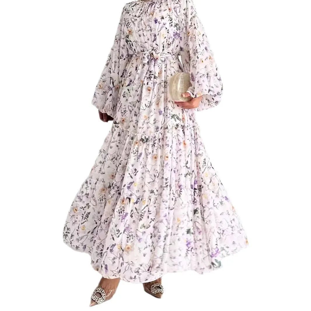 M&T Wear - Floral Chiffon Abaya plus Dress with Belt