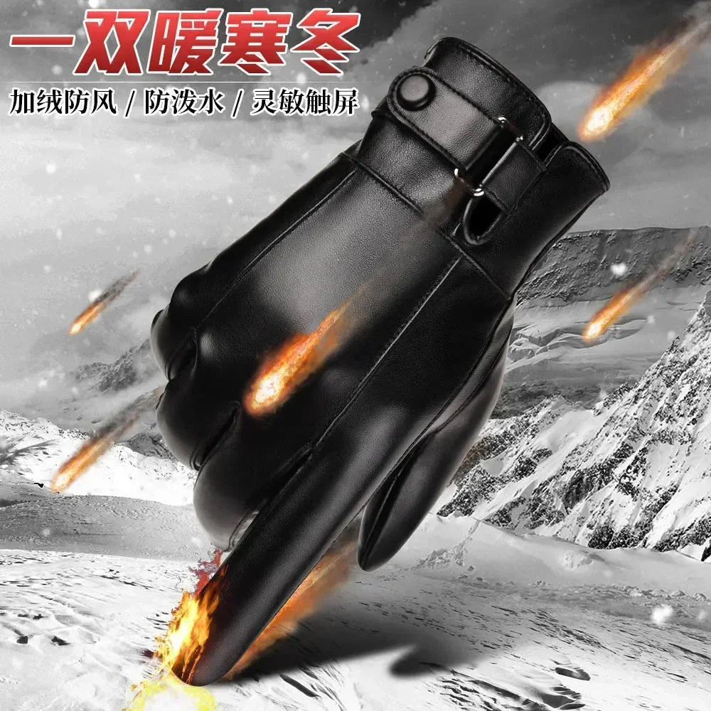 M&T Wear - Winter Gloves For Men Genuine Leather Gloves Outdoor Cycling Black Real Sheepskin Keep Warm Driving Motorcycle Gloves