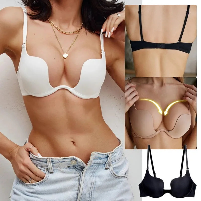 M&T Wear - Push Up Bra Backless Women Bras Low Cut Sexy Plunge Brassiere Open Back Wedding Underwear Invisible Seamless Deep U Lingerie
