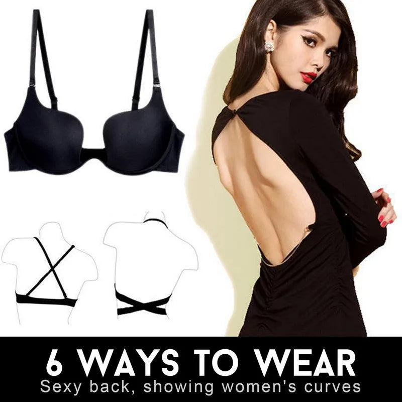 M&T Wear - Push Up Bra Backless Women Bras Low Cut Sexy Plunge Brassiere Open Back Wedding Underwear Invisible Seamless Deep U Lingerie